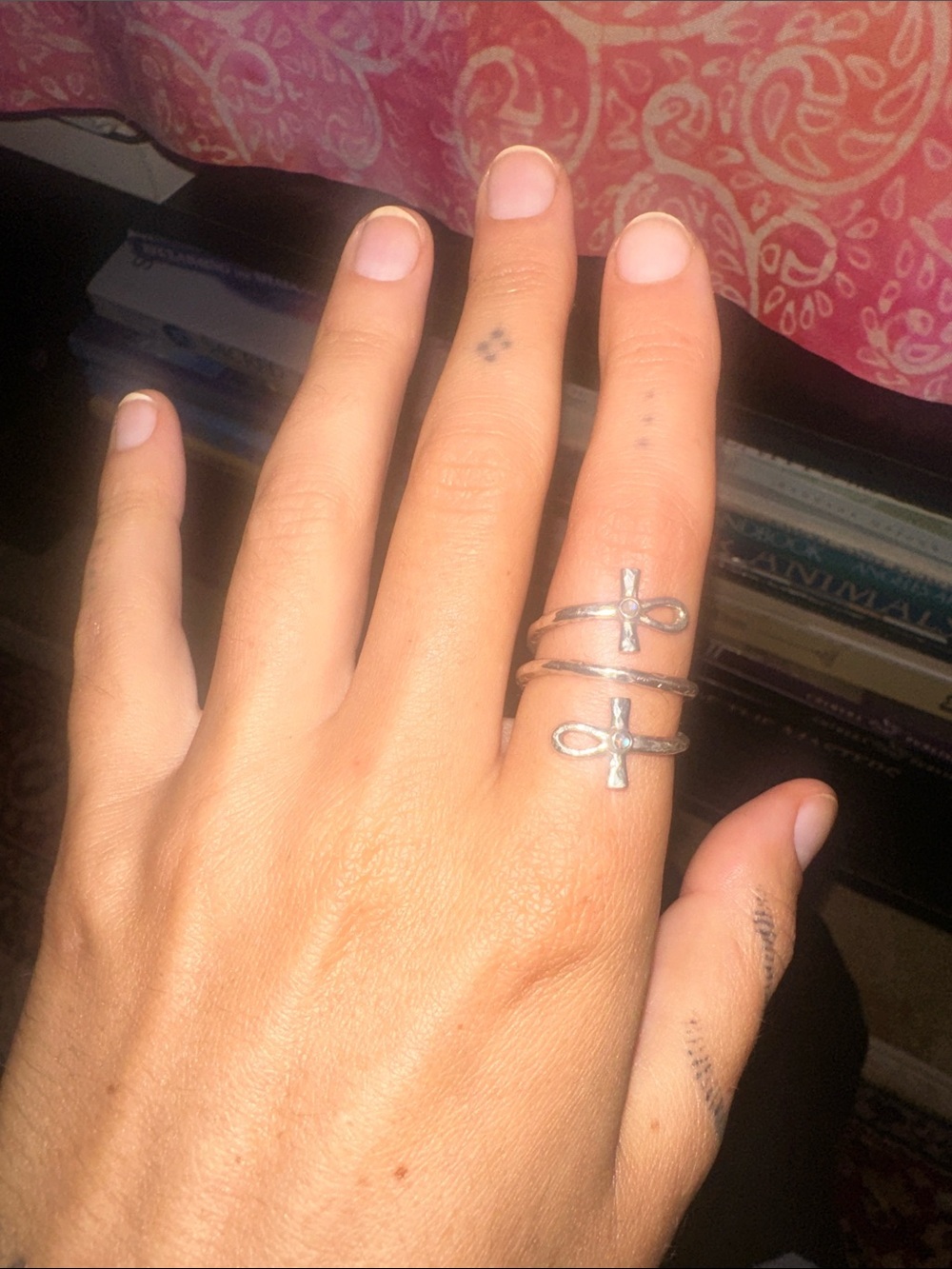 Sterling Silver Double Ankh Wrap Ring - Silver